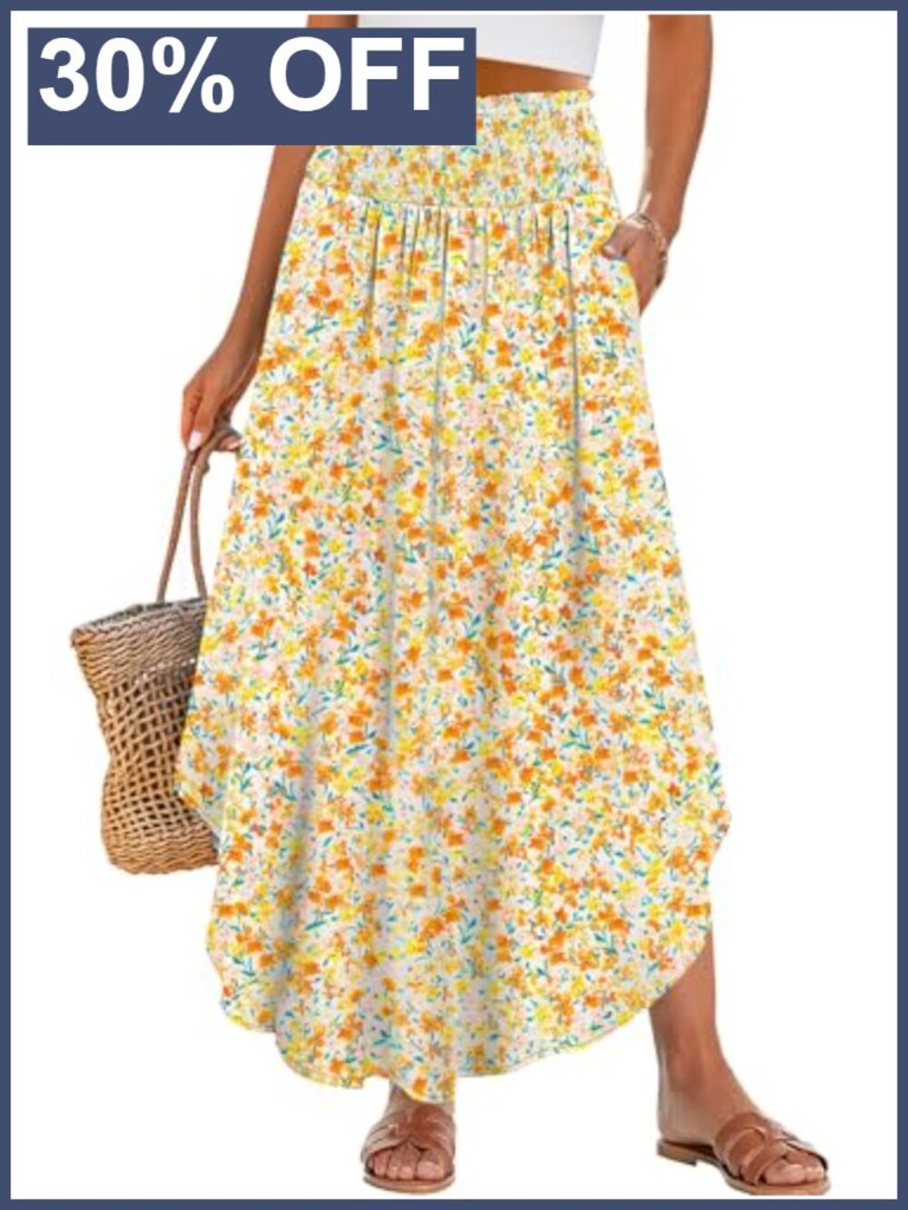 High Waist Floral Flowy Boho Maxi Skirt with Pockets